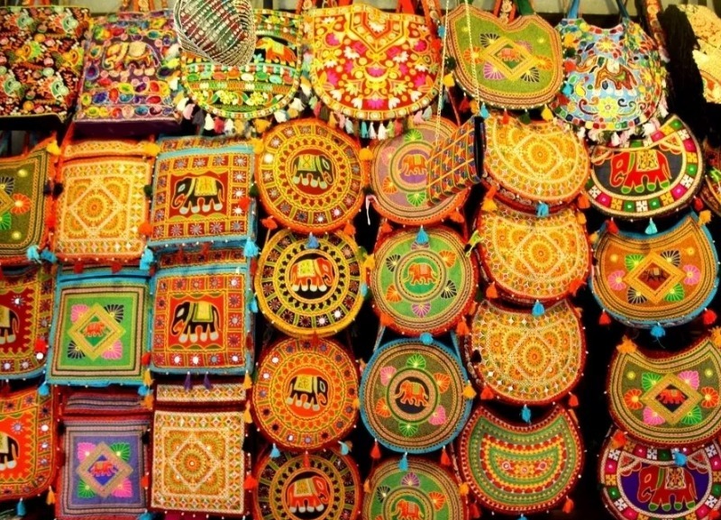 colorful handcrafts bags at the bapu bazar