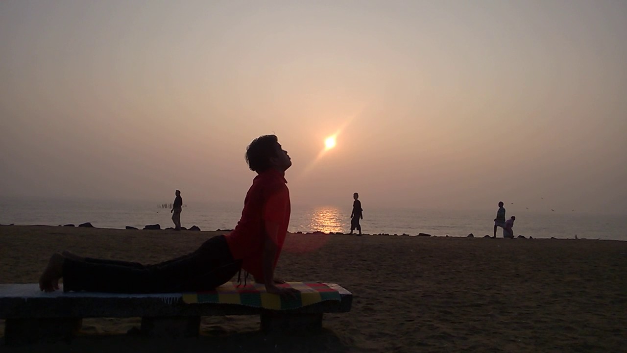 yoga in sea beach pondicherry