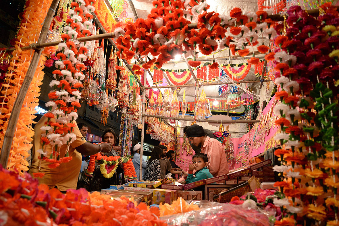 shopping markets of amritsar decorated with lights during diwali