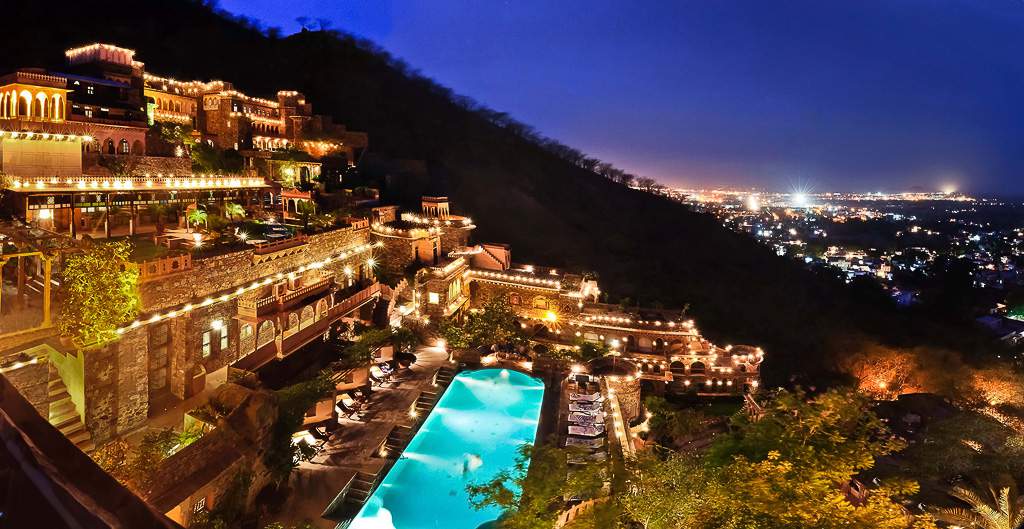neemrana fort palace night shot - top heritage hotels in india