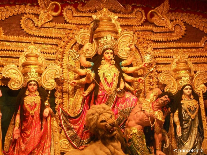 durga puja, navratri celebration in kolkata city in india