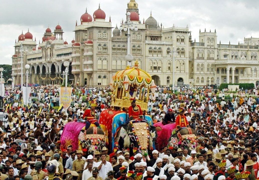 elephant and palace in mysore dasara during dussehra celebrations in mysore