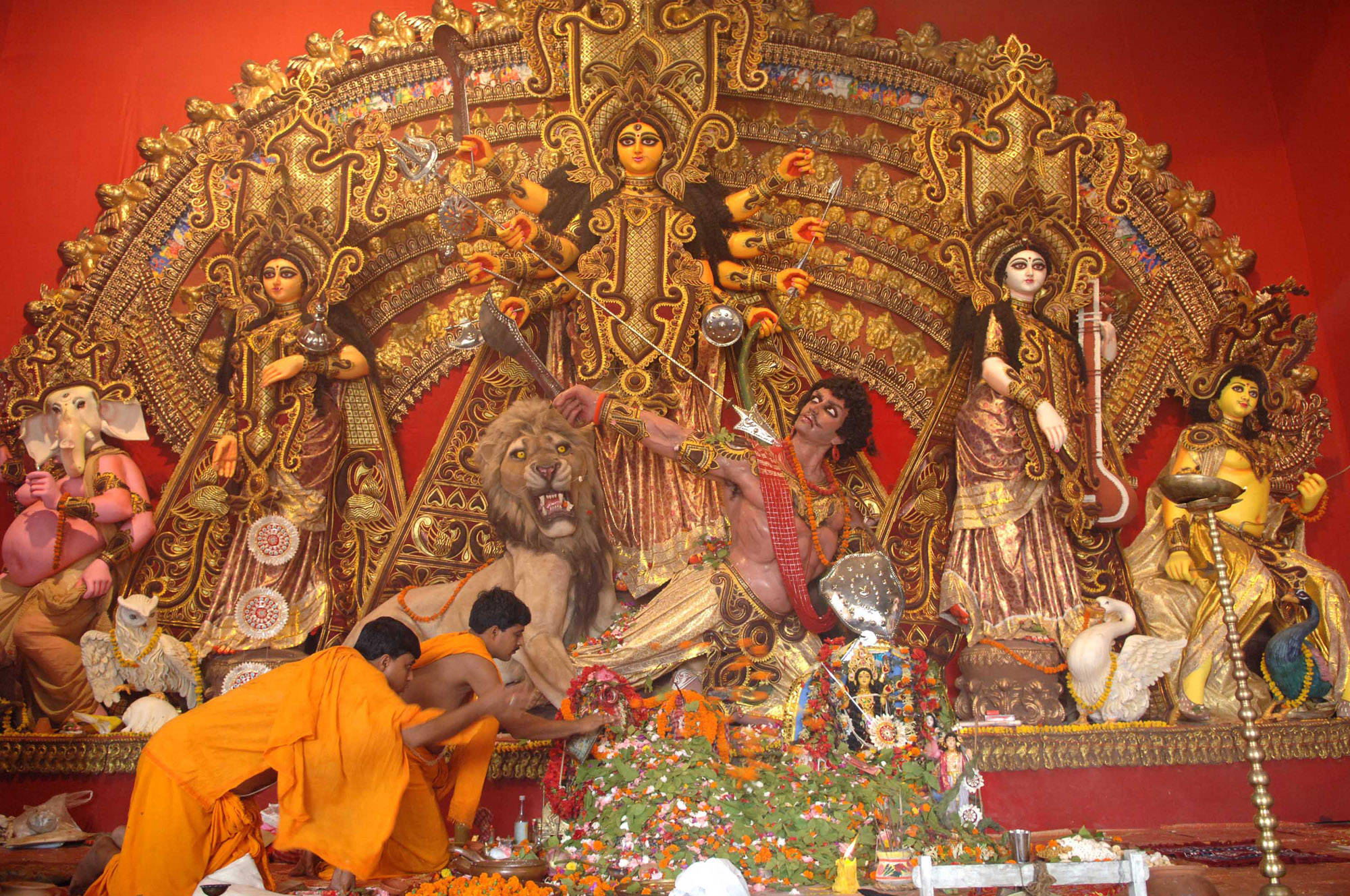 goddness durga in puja pandals during dussehra celebrations in kolkata