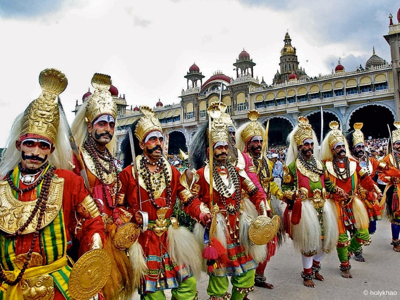 traditional performance in front of mysore palace during navratri celebration in mysore city