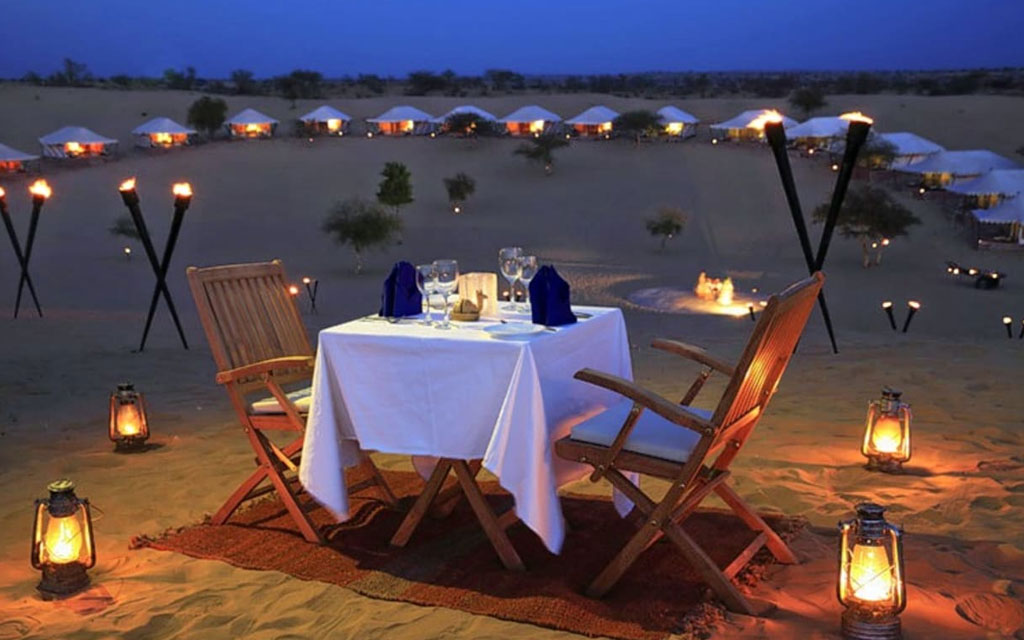 candle night dinner camp stay osian dunes - desert cities in rajasthan