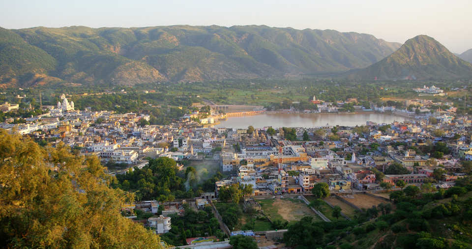 pushkar city from sky - desert cities in rajasthan